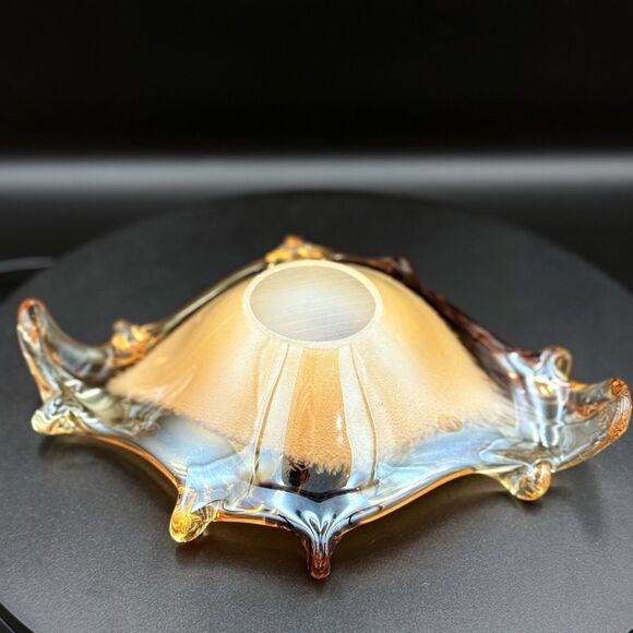Vintage Murano Art Glass Hand Blown Peach Leaf Bowl | Candy Dish | - Picture 4 of 8